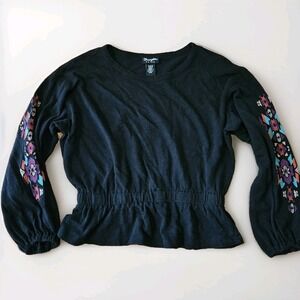 Wrangler Retro Aztec Embroidered Long Sleeve Shirt Black Sz M Women Puff Cinched